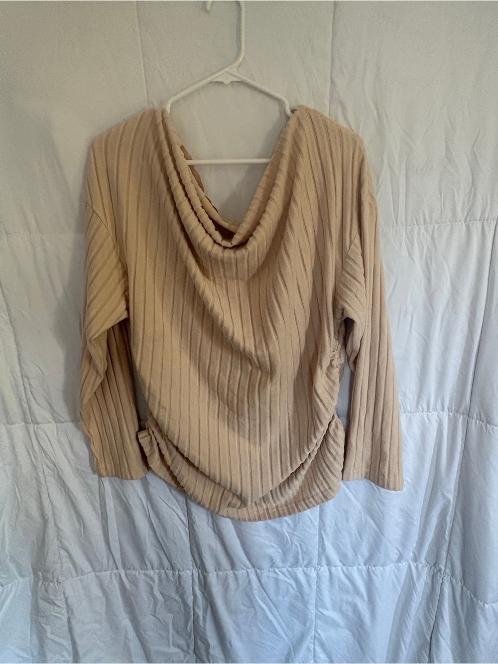 SHEIN Ribbed Cowl Neck Sweater in Taupe